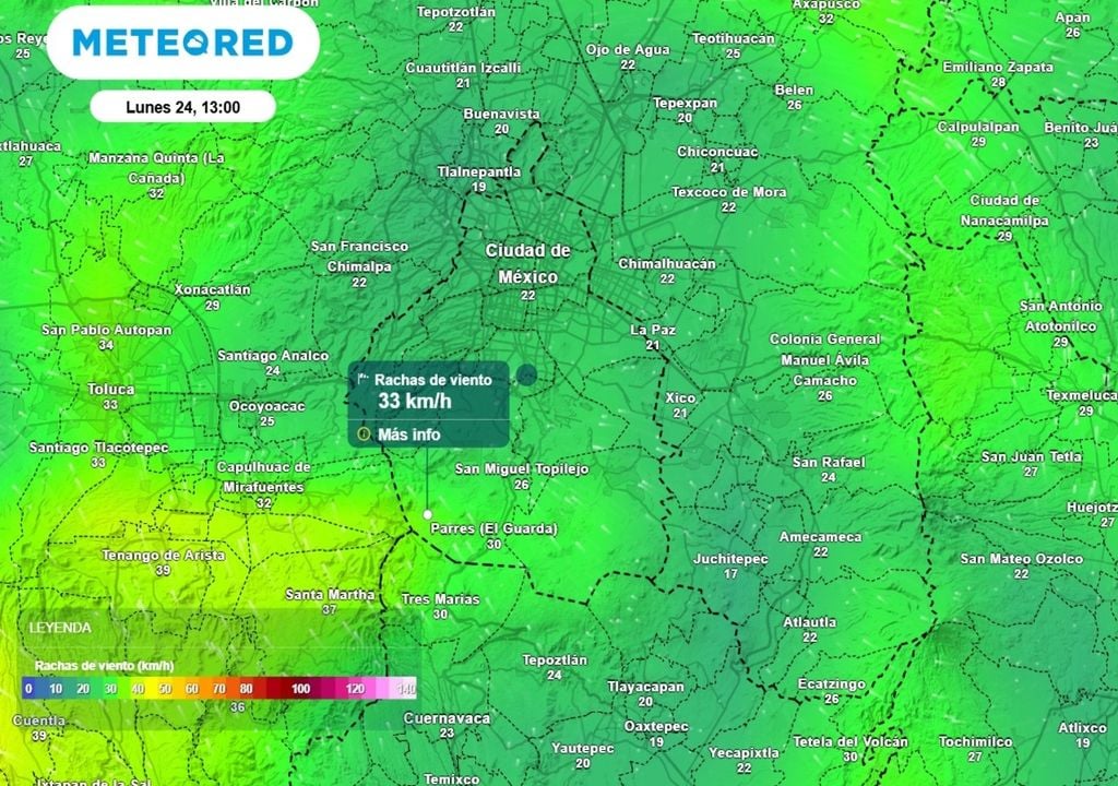 viento En la semana las rachas de viento se mantendrán entre 25 y 35 km/h, pero en áreas de lluvia será superior a lo pronosticado.