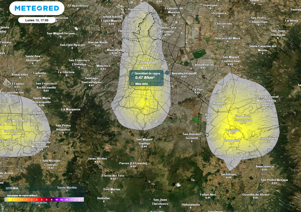 Recuerda que en área de tormenta habrá descargas eléctricas, caída de granizo y rachas de viento superiores a 50 km/h.
