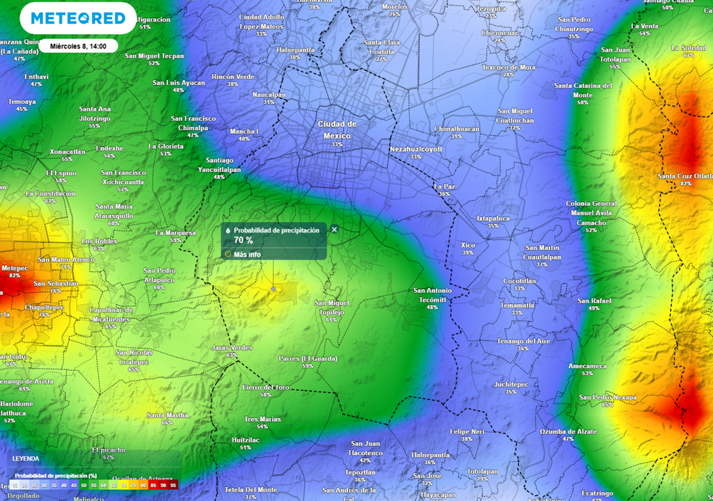 Esta semana se mantendrá la alta probabilidad de lluvia en la capital, sobre todo hacia las zonas más elevadas.