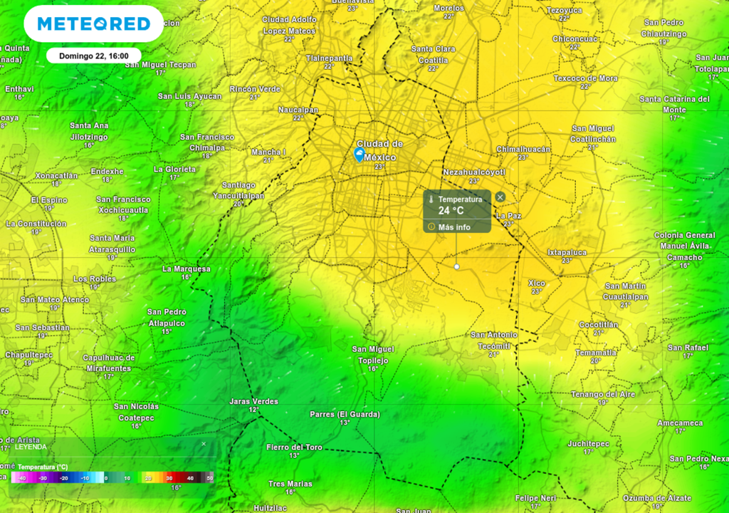 Las temperaturas más altas de la tarde se esperan en zonas urbanas del centro y norte de la capital.