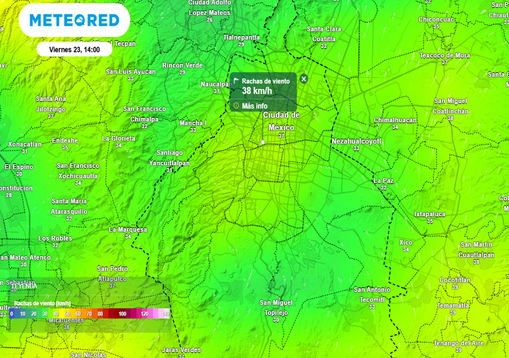 En la tarde del viernes habrá rachas superiores a 35 km/h en la capital. El resto del fin de semana oscilará entre 30 y 35 km/h.