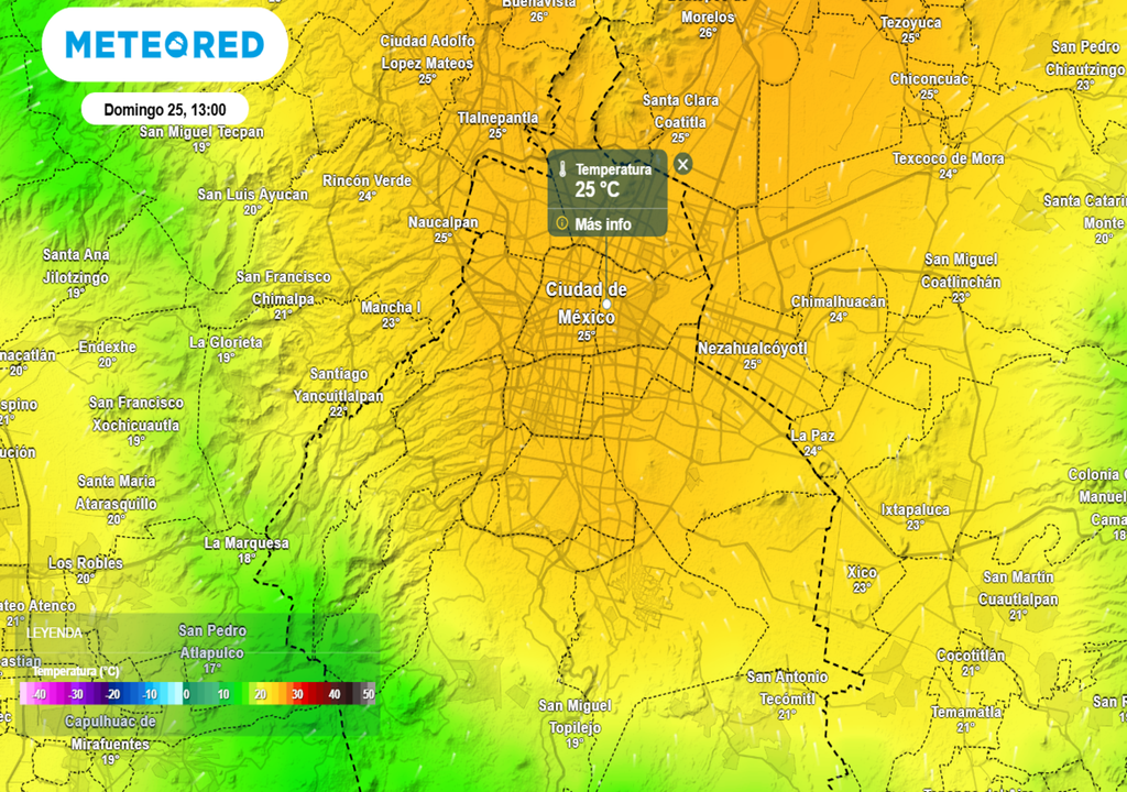 calor El fin de semana la temperatura en la tarde alcanzará valores de hasta 26 °C en puntos de las alcaldías del centro, norte y oriente d ela capital.