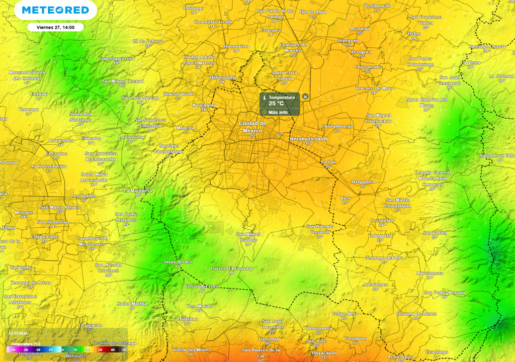 calor En la tarde del viernes podrían alcanzarse temperaturas cercanas a 26 °C en las alcaldías del centro y oriente de la ciudad.