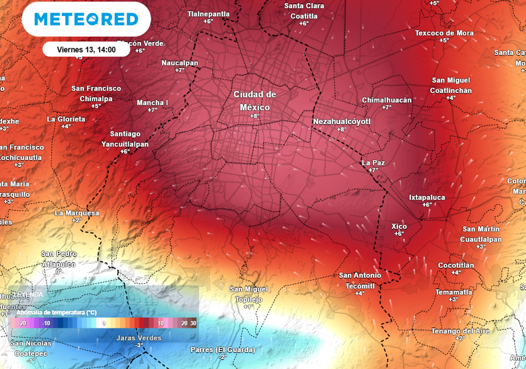 La temperatura en la tarde está cerca de 10 °C por encima del promedio para esta fecha.