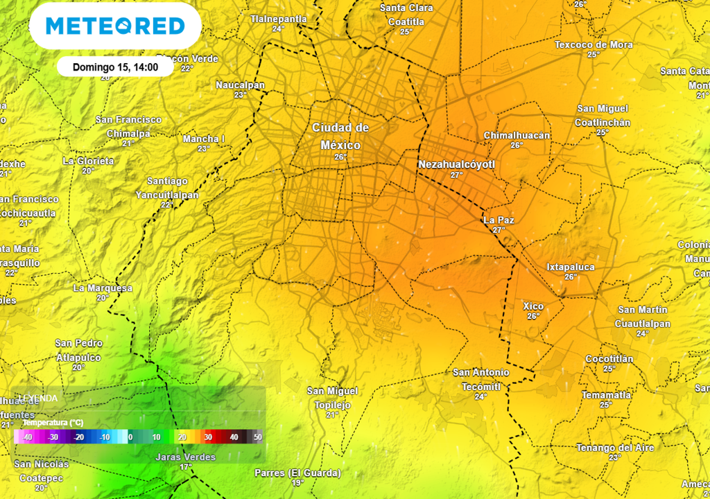 En la tarde del domingo la temperatura más alta en la capital quedará entre 25 y 27 °C en las alcaldías del oriente.