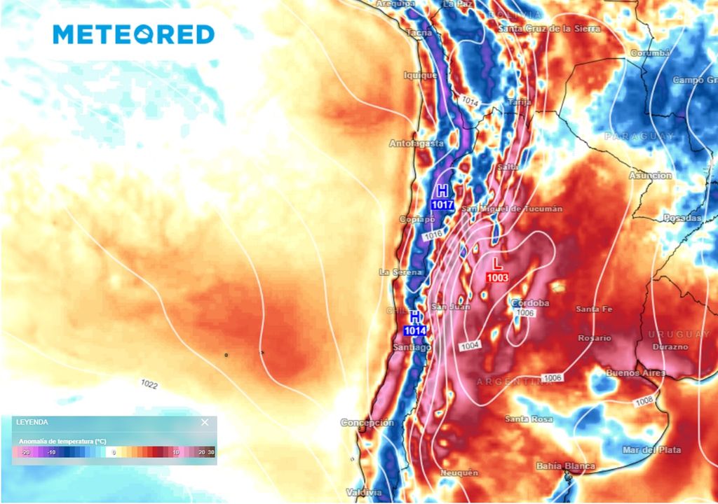 Anomalía temperatura Chile ECMWF
