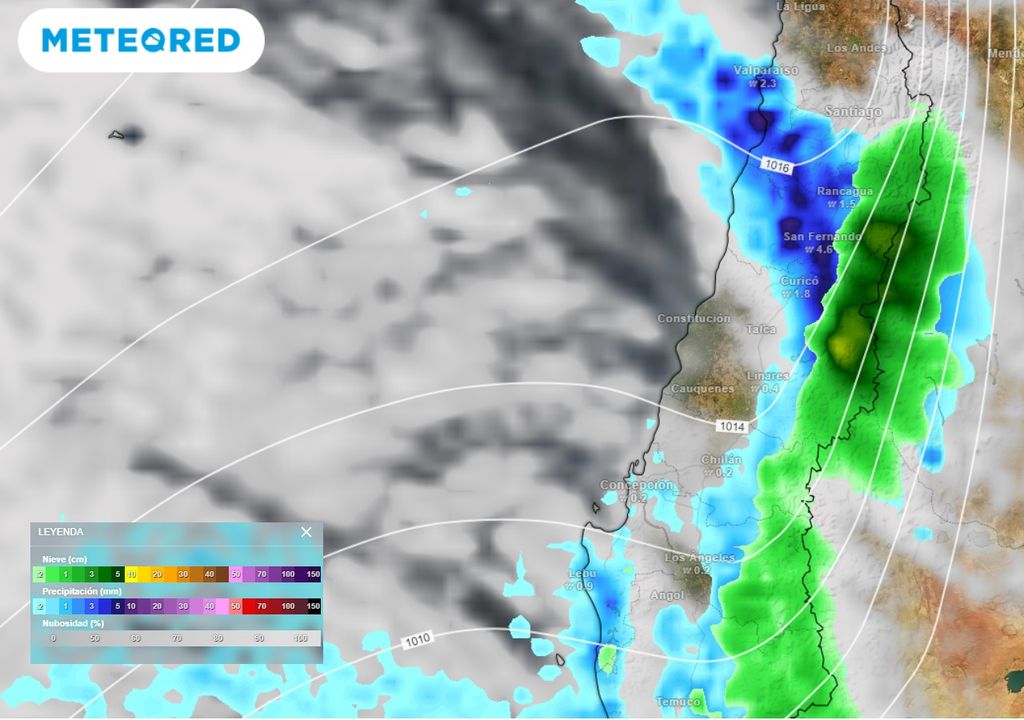 Nieve, precipitación y nubosidad ECMWF Chile central