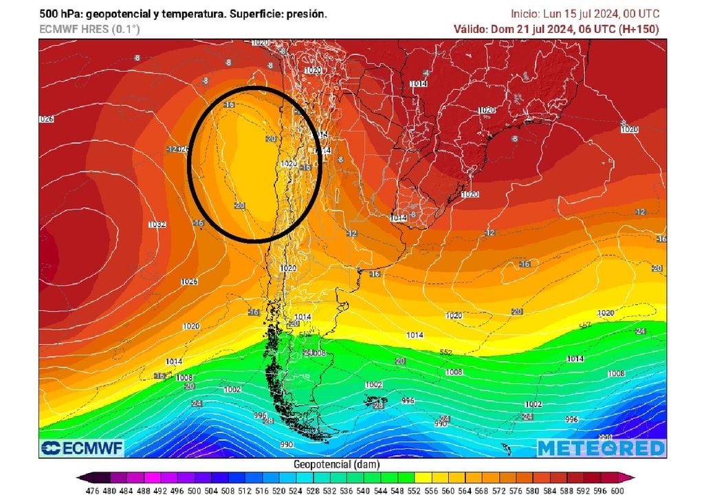 altura geopotencial 500 hectopascales ECMWF