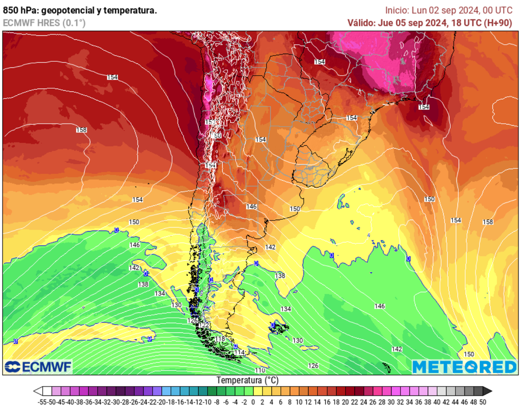 mapa de geopotencial y temperatura