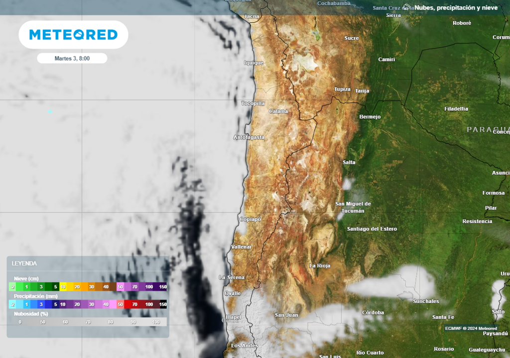 mapa de precipitación y nubes.