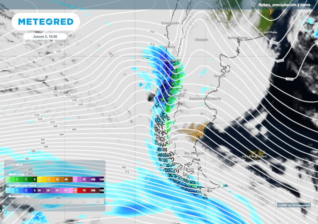 mapa de lluvia, nieve y nubes.