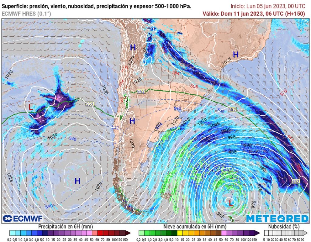 presión y precipitaciones previstas; modelo ECMWF presión y precipitaciones previstas; modelo ECMWF
