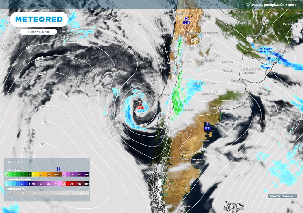 baja presión prevista por el modelo del ECMWF
