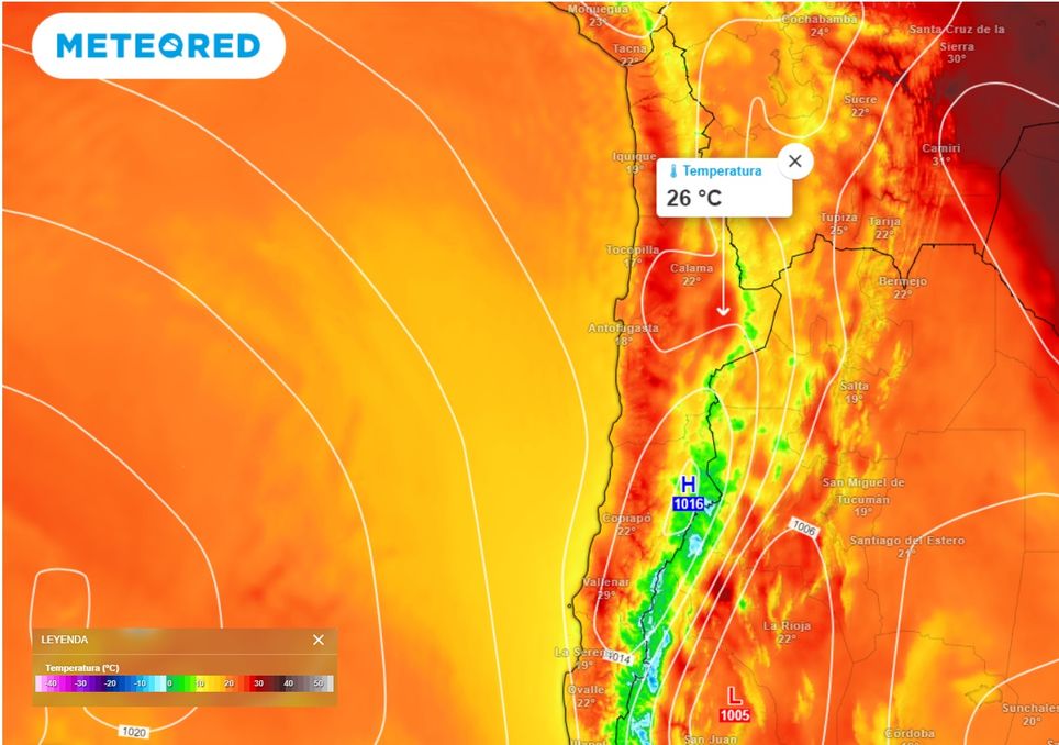 Temperatura ECMWF zona norte Chile
