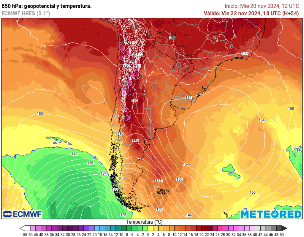 Mapa de temperatura 850 hPa. Mapa de temperatura 850 hPa.