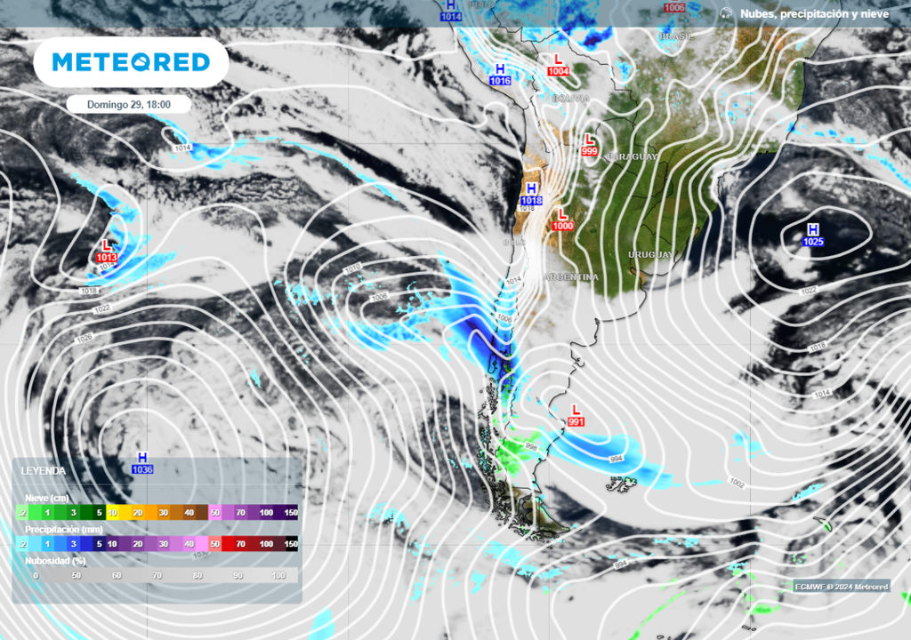 Mapa de lluvia y nieve prevista. Mapa de lluvia y nieve prevista.
