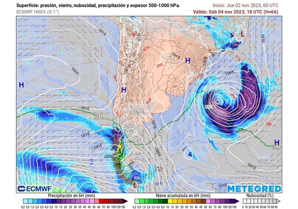 presión y precipitaciones previstas; modelo ECMWF presión y precipitaciones previstas; modelo ECMWF