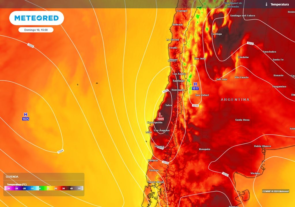 mapa previsto de temperaturas