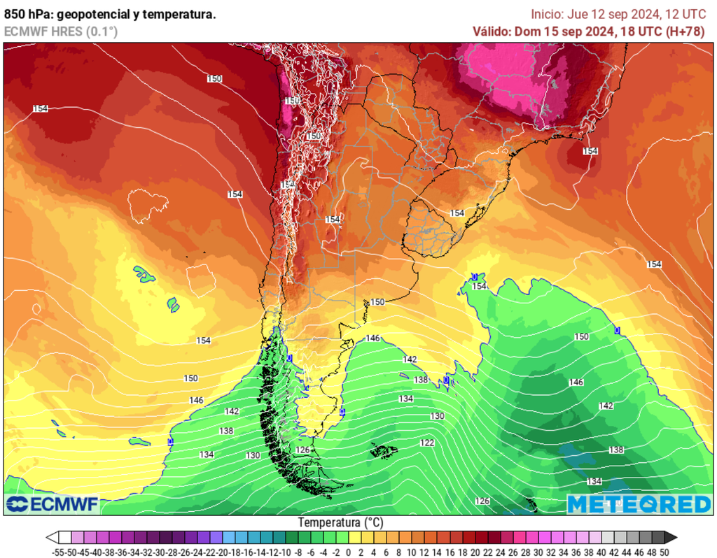 mapa de geopotencial y temperatura.