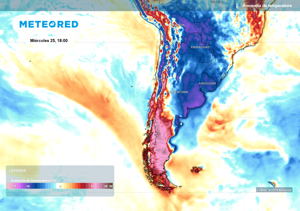 Mapa de anomalía de temperatura.