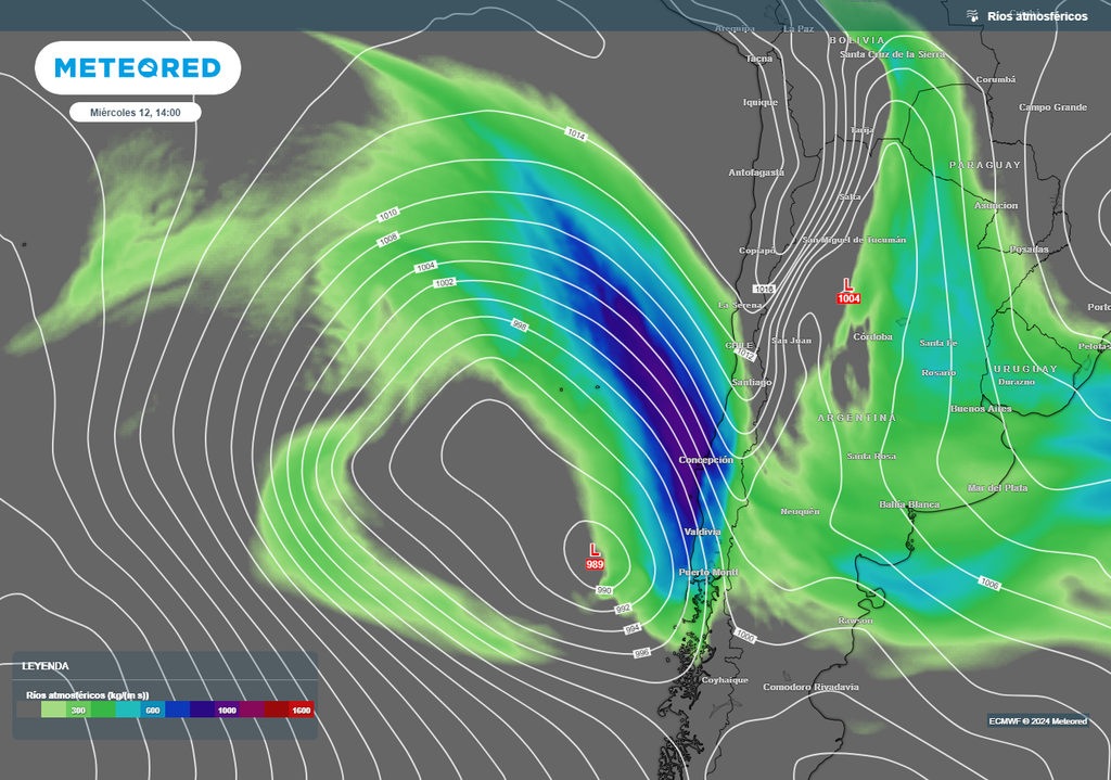 Río atmosférico previsto por el modelo del ECMWF Río atmosférico previsto por el modelo del ECMWF