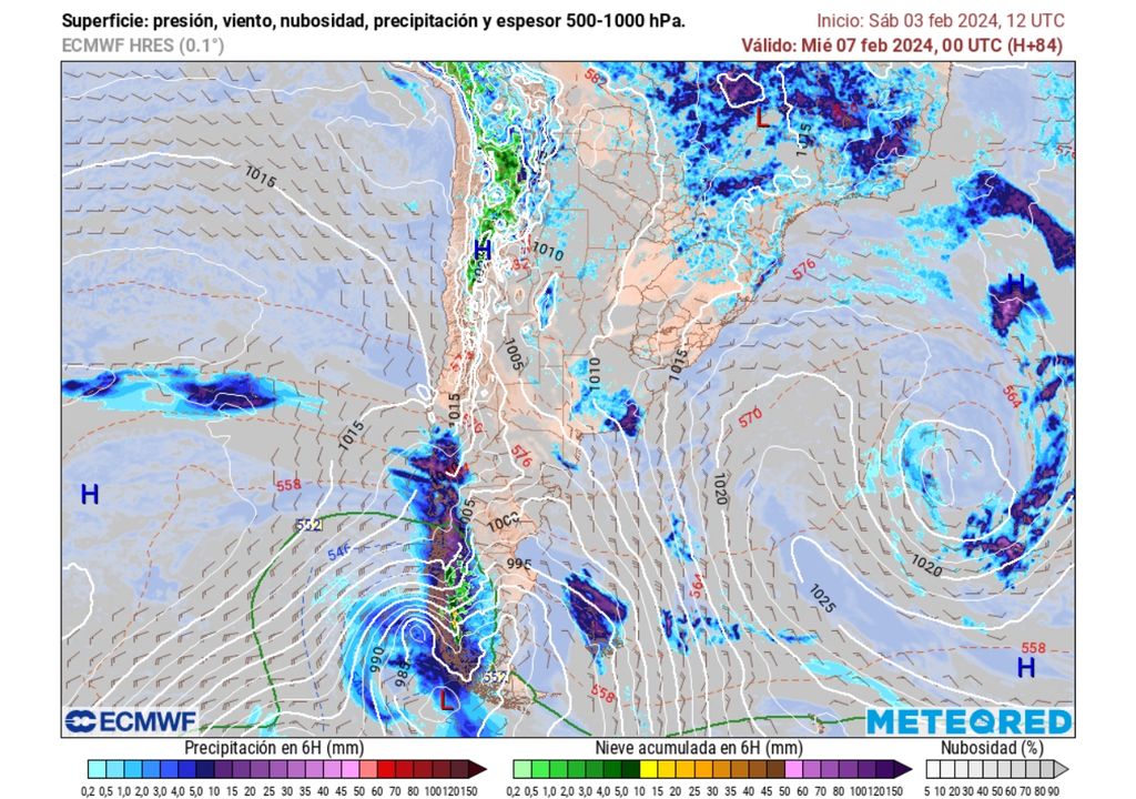 presión y precipitaciones previstas, modelo ECMWF presión y precipitaciones previstas, modelo ECMWF