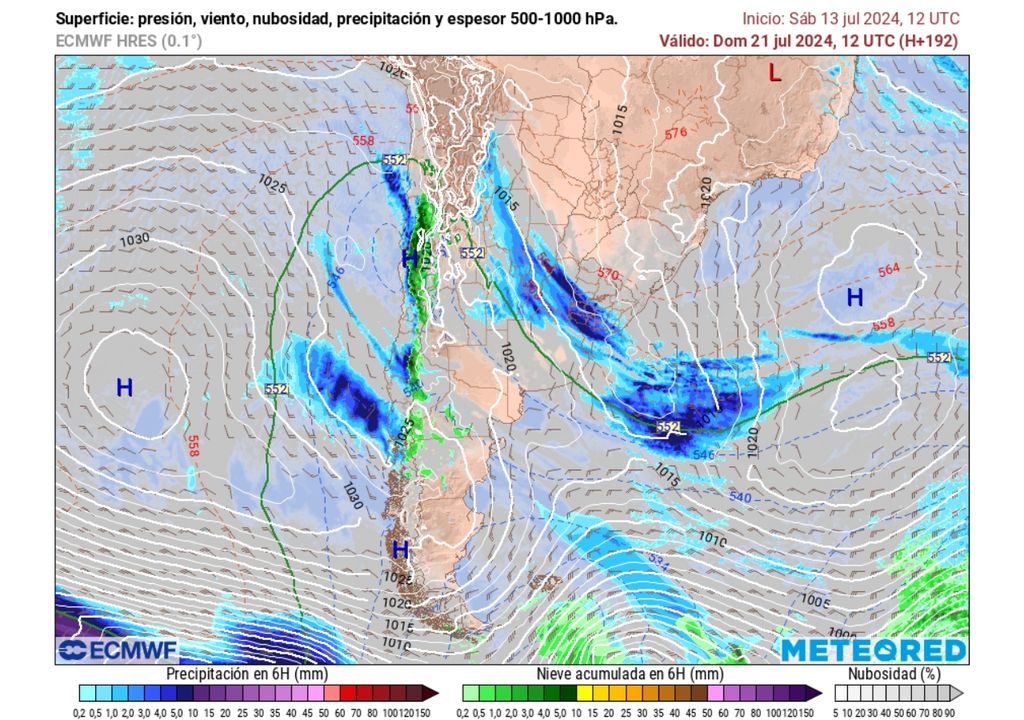 mapa de presión y precipitaciones previstas por el modelo del ECMWF mapa de presión y precipitaciones previstas por el modelo del ECMWF