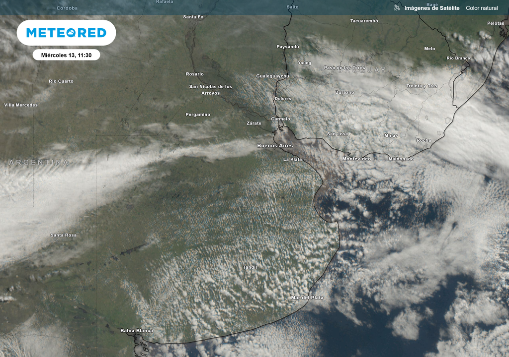 Imagen combinación de canales del satélite GOES 19 del miércoles 13 de Agosto de 2025 a las 11:30 h Imagen combinación de canales del satélite GOES 19 del miércoles 13 de Agosto de 2025 a las 11:30 h