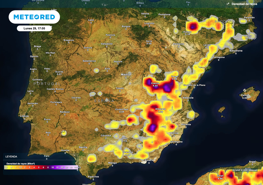Las tormentas de mañana lunes podrían ser localmente intensas en el interior sureste y levante peninsular.