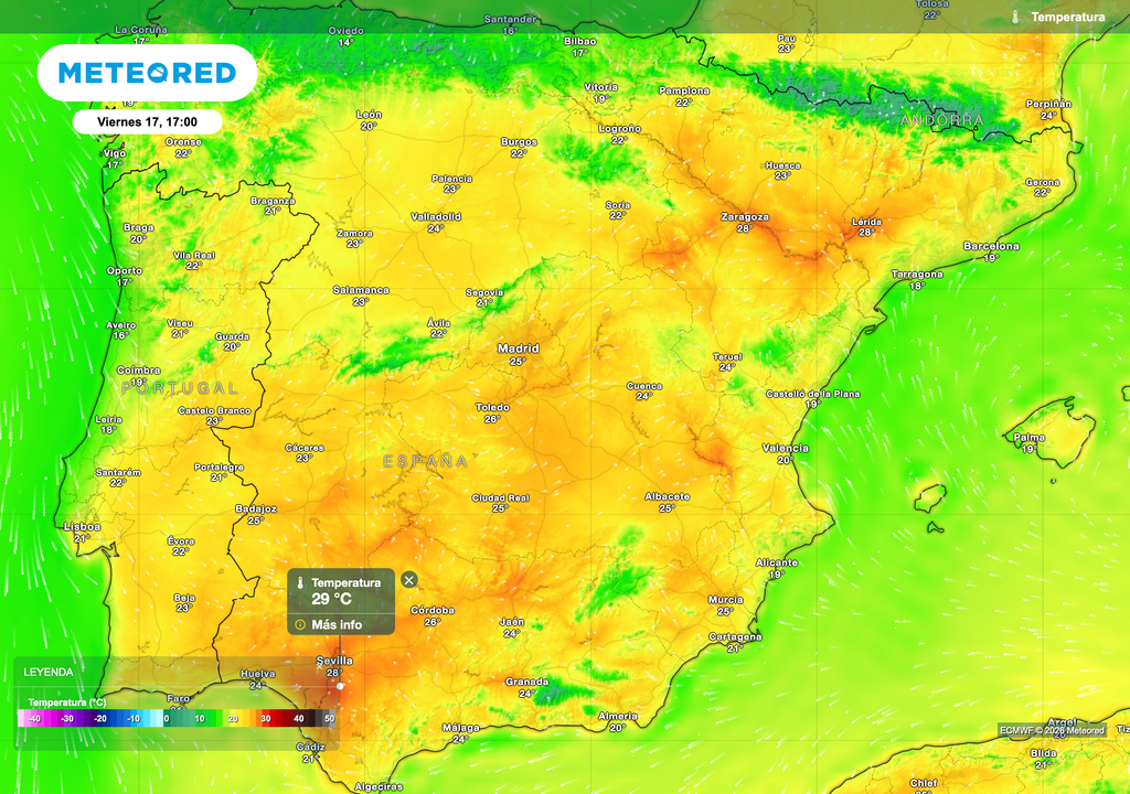 Las temperaturas volverán a ser elevadas a partir de mitad de semana, con registros cercanos a los 30 ºC en los valles del Guadalquivir y Ebro.