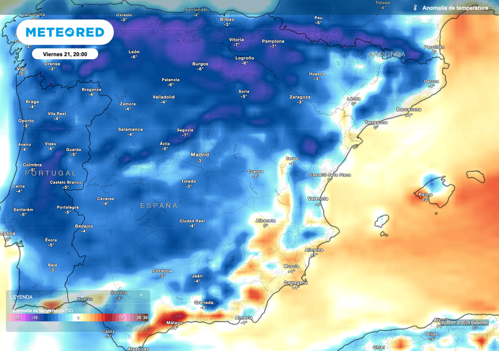 El refrescamiento general del jueves podría traer anomalías negativas generalizadas de temperatura.