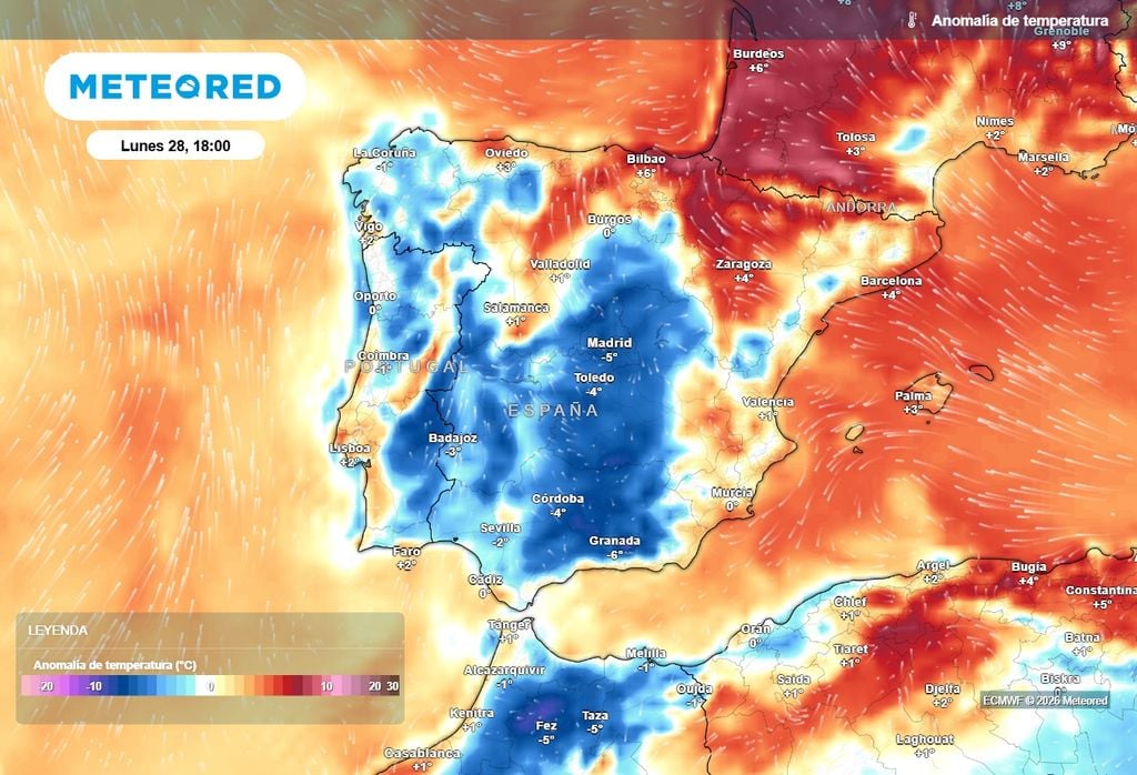 Questo lunedì si registrerà un'importante diminuzione delle temperature in ampie zone del centro e del sud, con valori massimi inferiori alla media del periodo.