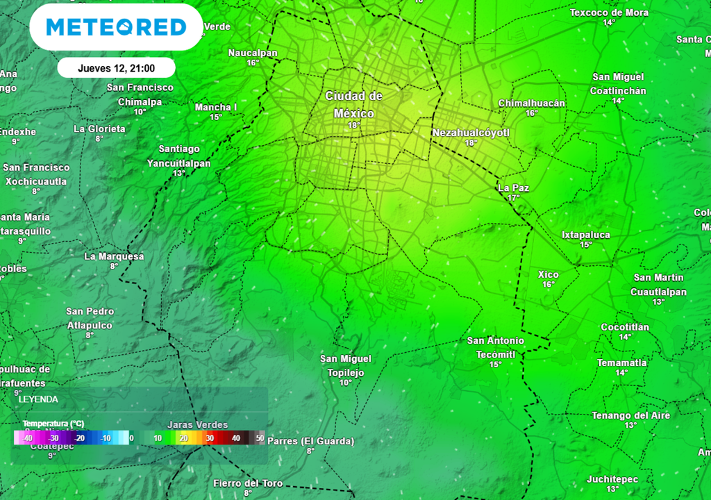 En la noche la temperatura oscilará entre 17 y 19 °C en las alcaldías del centro, norte y oriente.