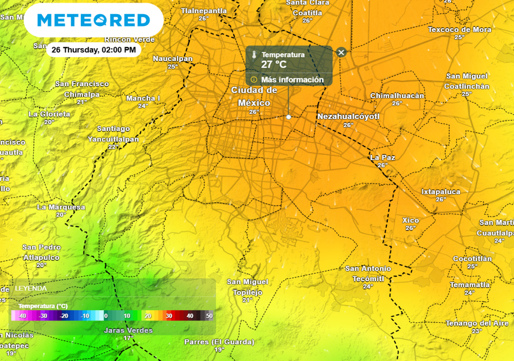 calor La temperatura máxima se mantendrá entre 25 y 27 °C en alcaldías como Venustiano Carranza y Gustavo Madera.