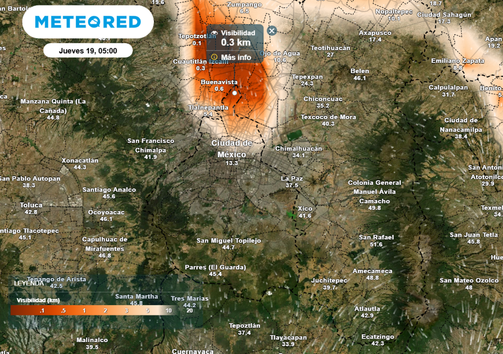 La visibilidad será inferior a 500 metros en la alcaldía Gustavo Madero y en los municipios conurbados con el Estado de México.