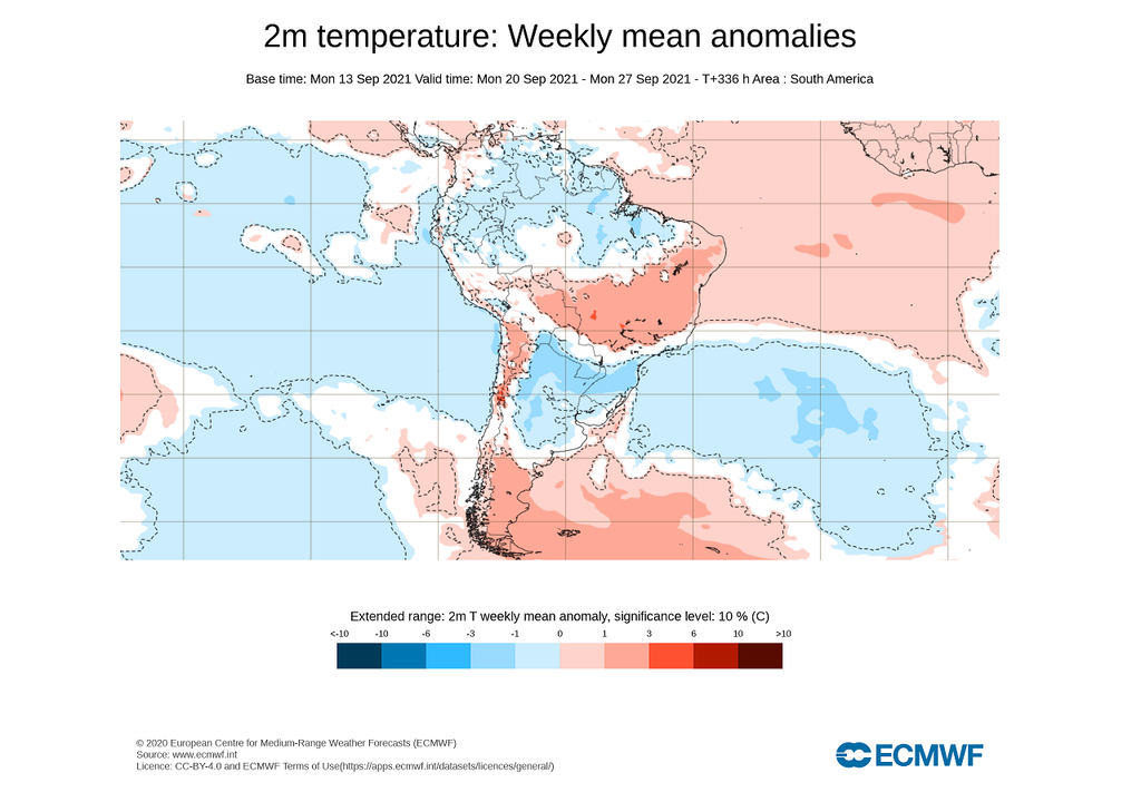 2 m de temperatura: anomalías medias semanales 2 m de temperatura: anomalías medias semanales