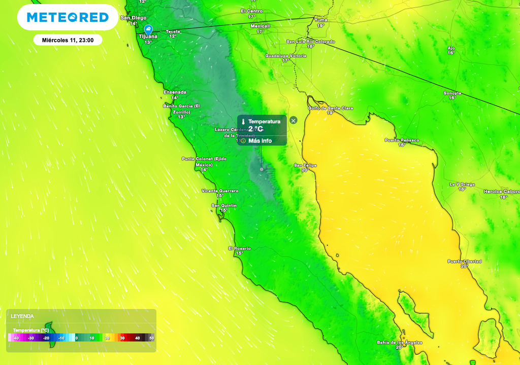 Durante la noche las temperaturas más frías serán sobre el centro del estado.