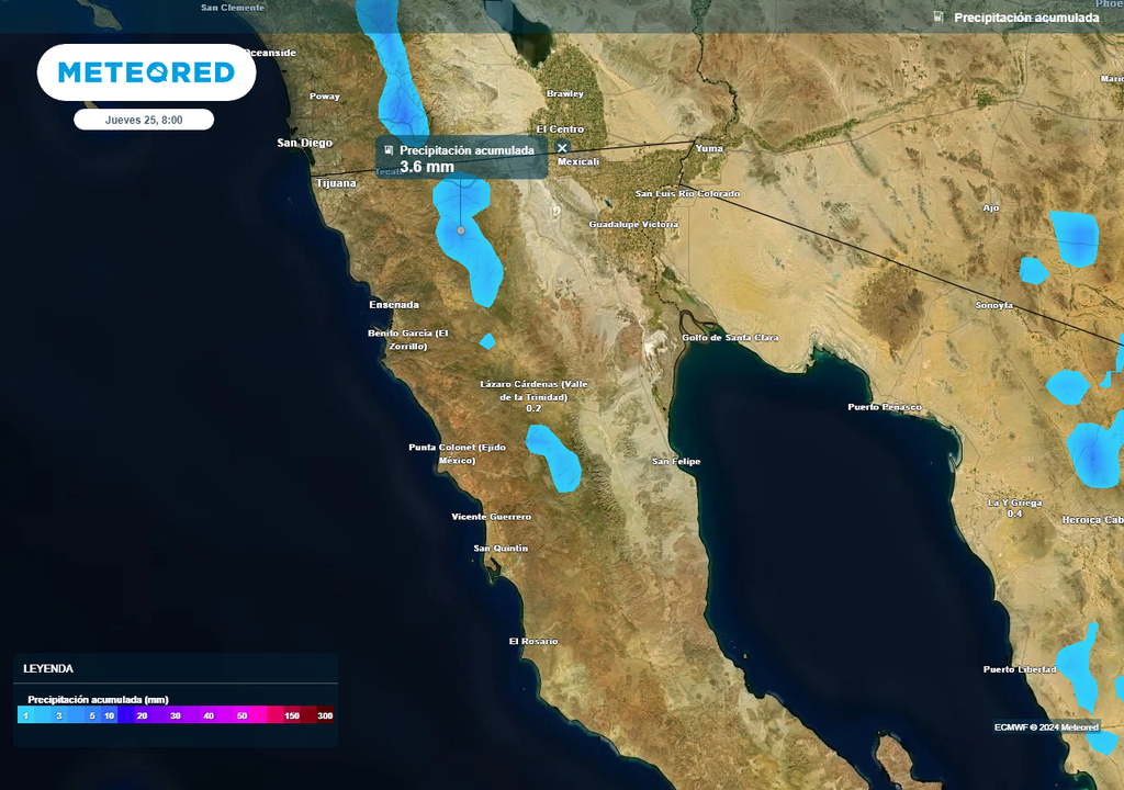 Lluvia acumulada en Baja California