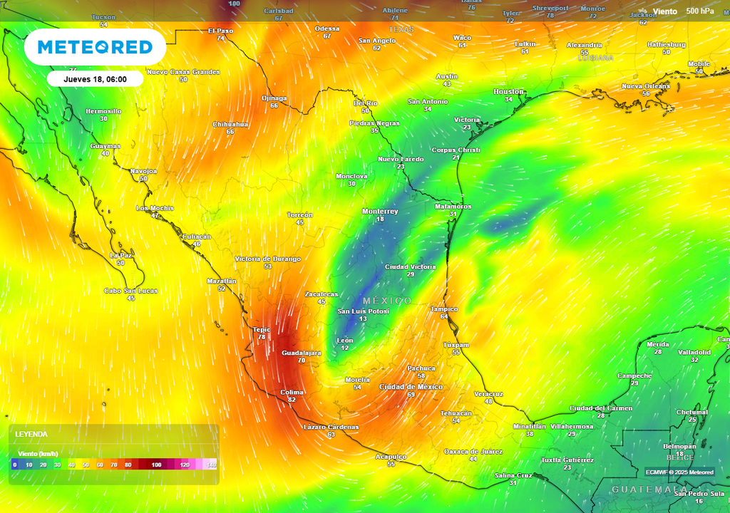 Viento en 500 mb. Modelo ECMWF