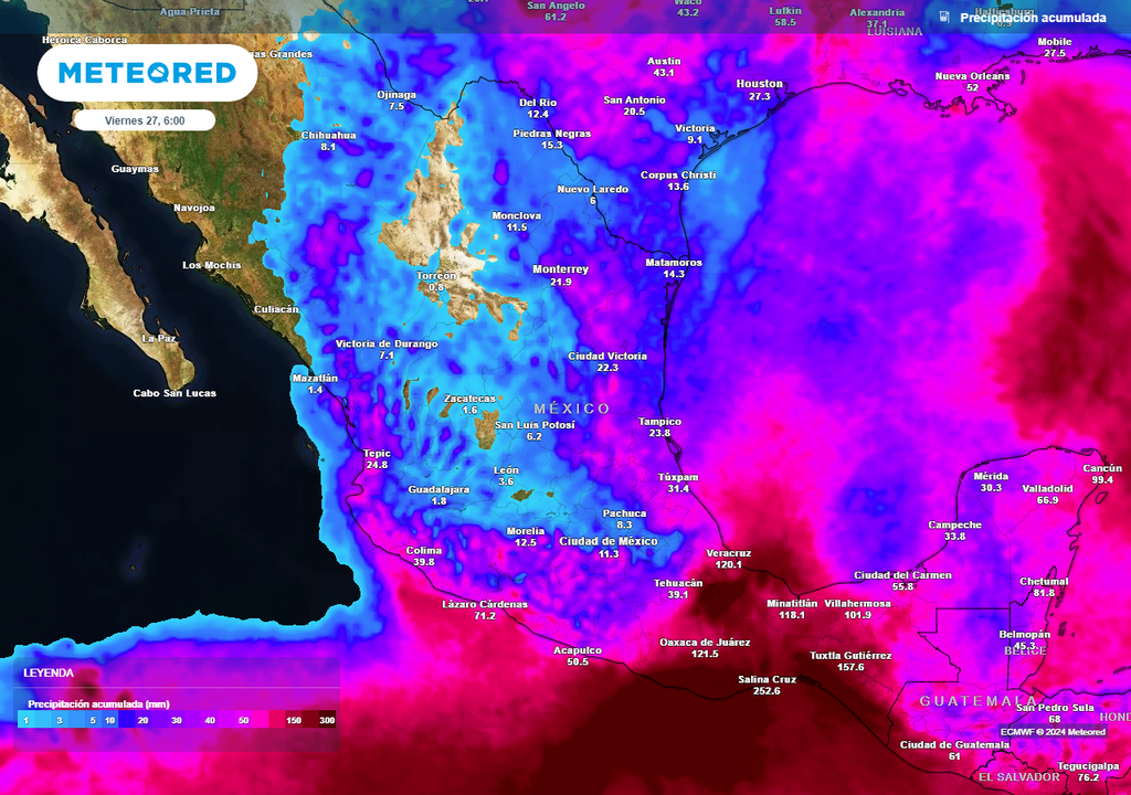 Pronóstico de acumulado de lluvias en milímetros Pronóstico de acumulado de lluvias en milímetros