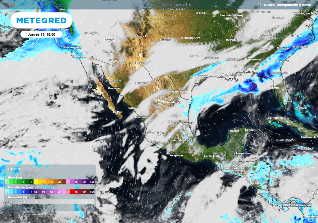 Pronóstico de nubes, viento y lluvias en México