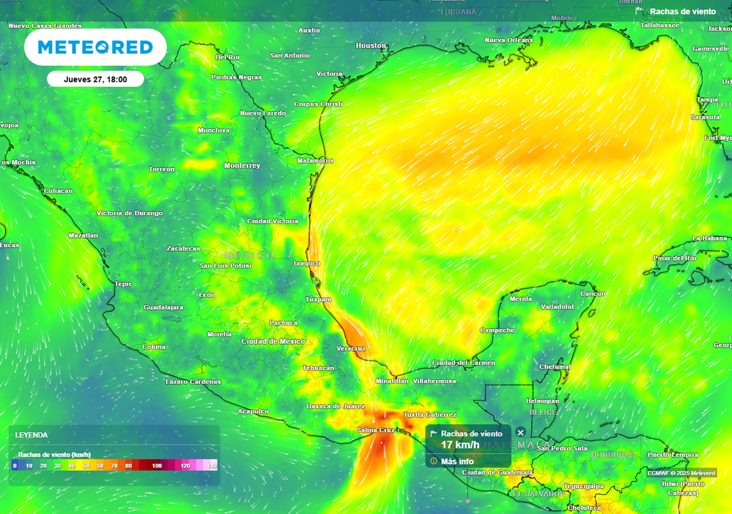 Pronóstico de ráfagas de viento en km/h Pronóstico de ráfagas de viento en km/h