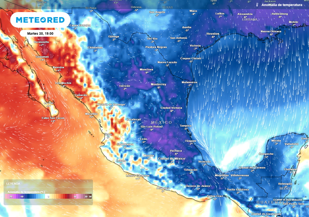 Anomalía de temperaturas en grados Celsius