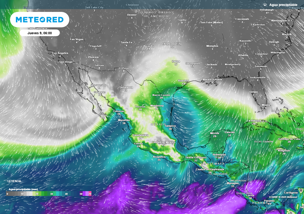 Pronóstico de agua precipitable en milímetros