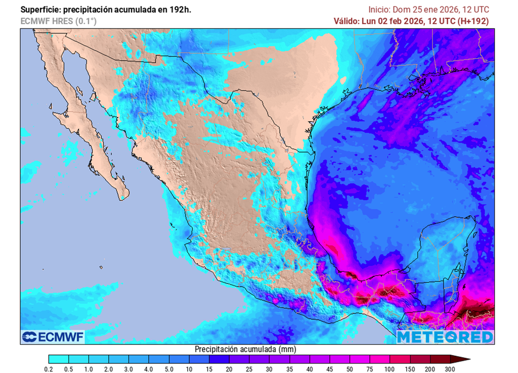 Pronóstico de lluvias acumuladas en milímetros Las lluvias relevantes estarían en el Golfo de México (oriente y sureste), siendo probable un aumento hacia el fin de semana, abarcado otras entidades.
