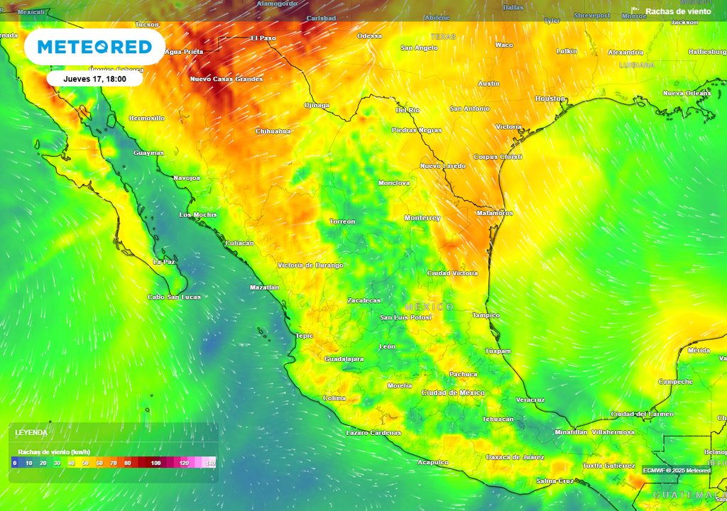 Pronóstico de ráfagas de viento en km/h Pronóstico de ráfagas de viento en km/h