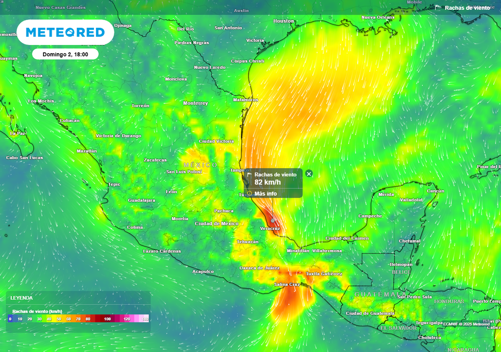Pronóstico de ráfagas de viento en km/h Pronóstico de ráfagas de viento en km/h