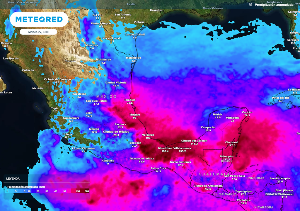 Pronóstico de lluvias acumuladas en milímetros
