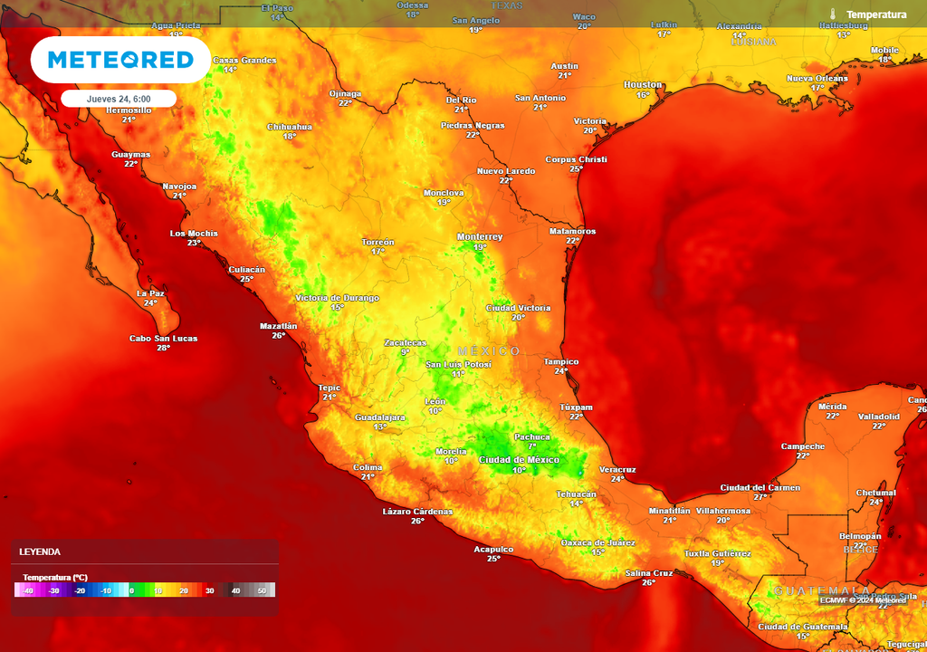 Pronóstico de temperaturas en grados Celsius