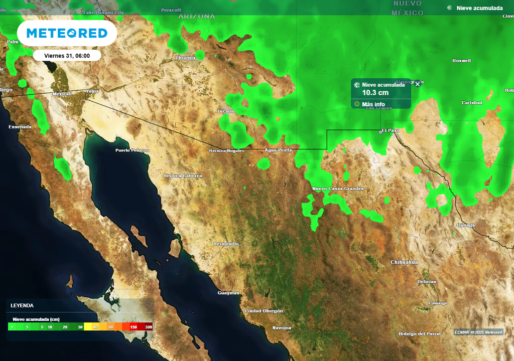 Pronóstico de nieve acumulada en centímetros